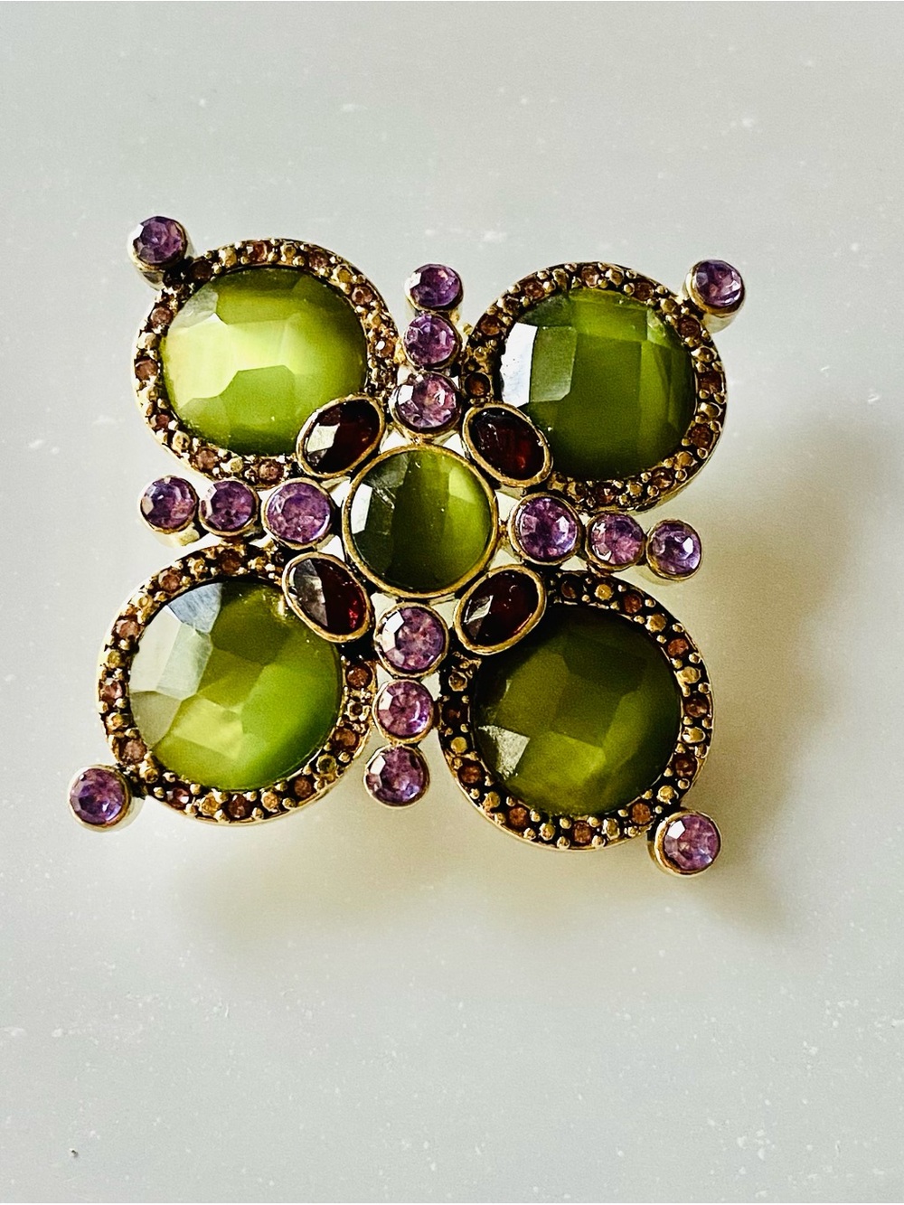 Monet Green and Purple Floral Statement Brooch